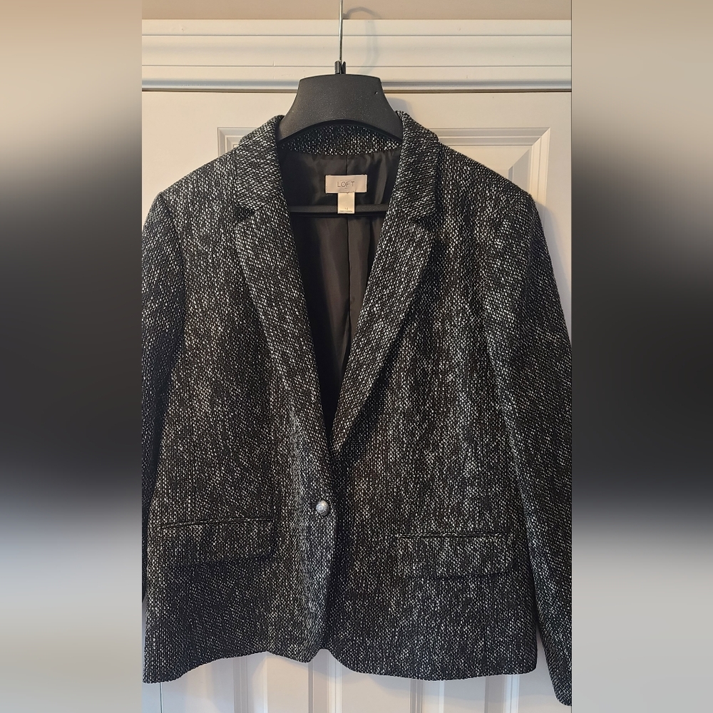 LOFT Black and White Textured Blazer